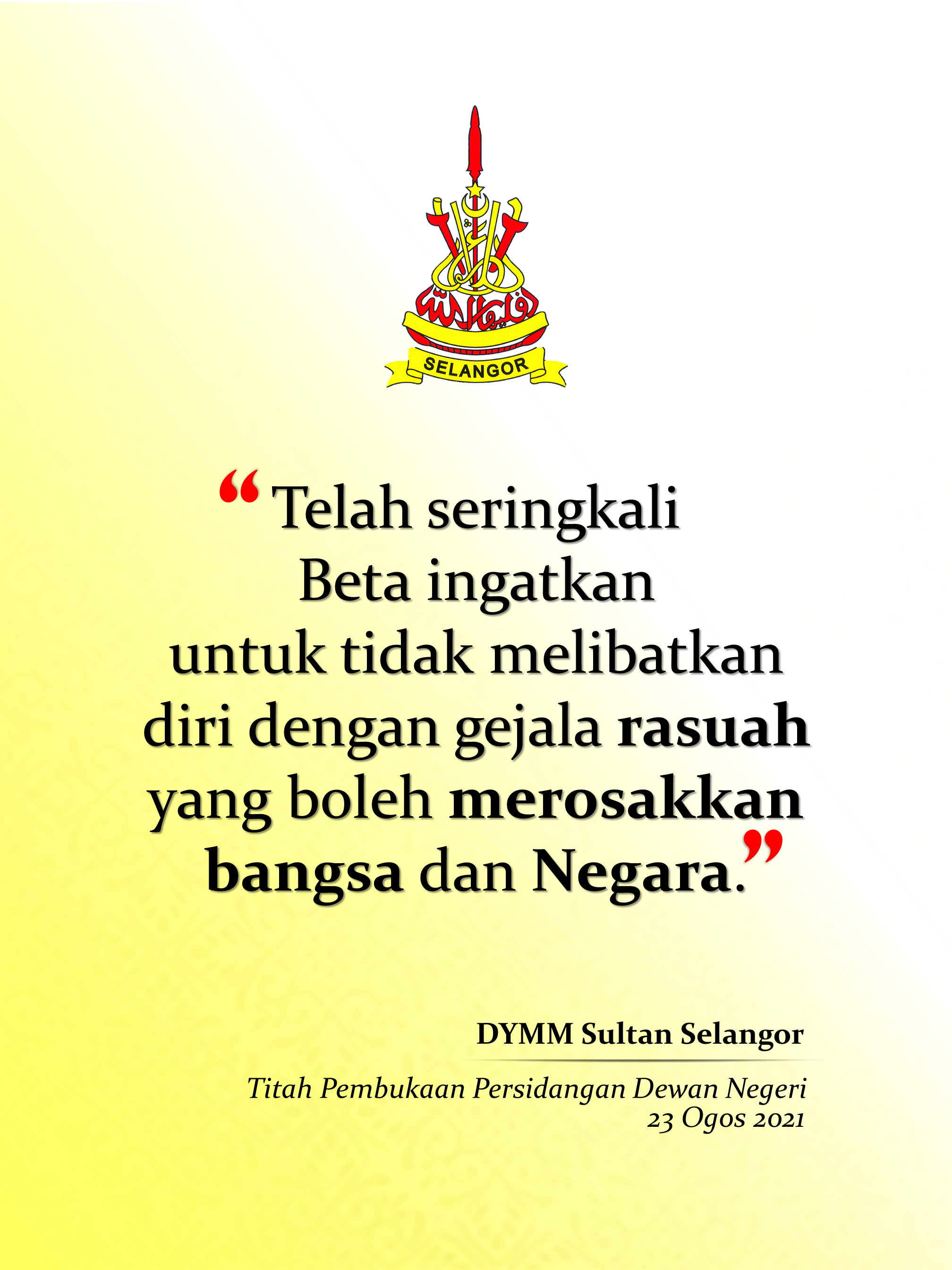 Petikan Titah DYMM Sultan Selangor 23 Ogos 2021