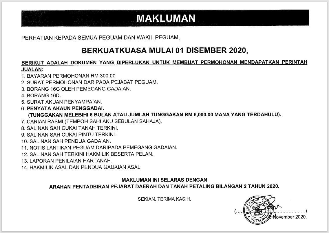 Senarai Semakan Pendaftaran Surat Kuasa Wakil Di Pejabat Tanah Selangor