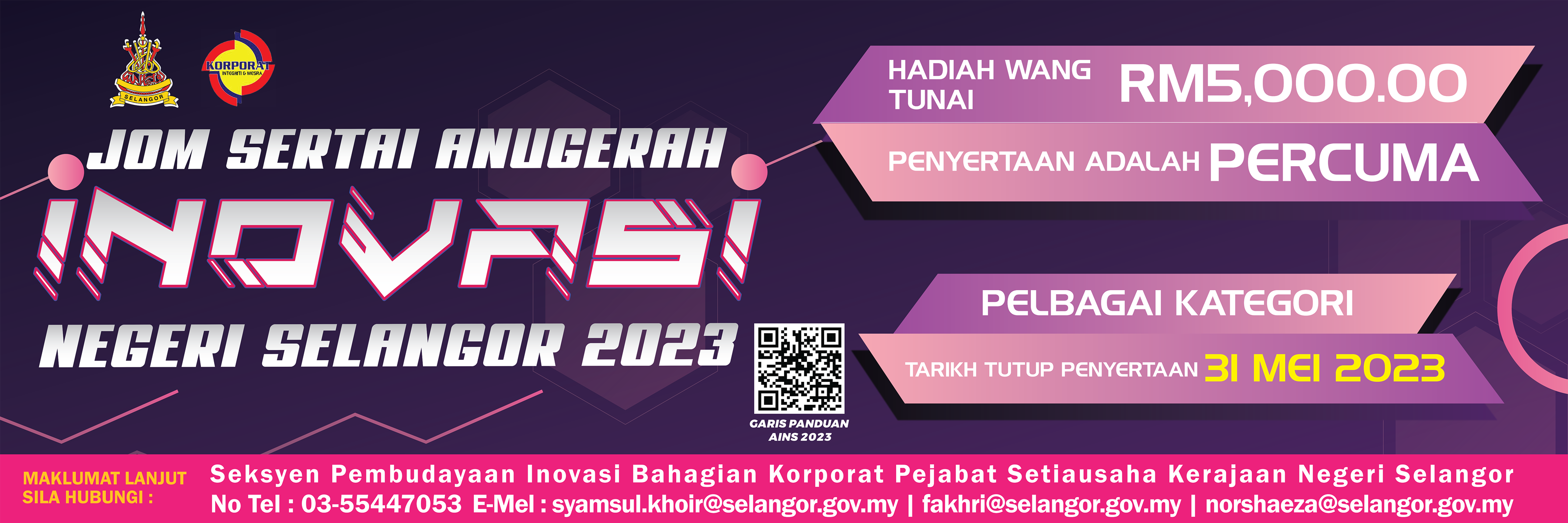 Anugerah Inovasi Selangor AINS 2023 tutup 31 Mei 2