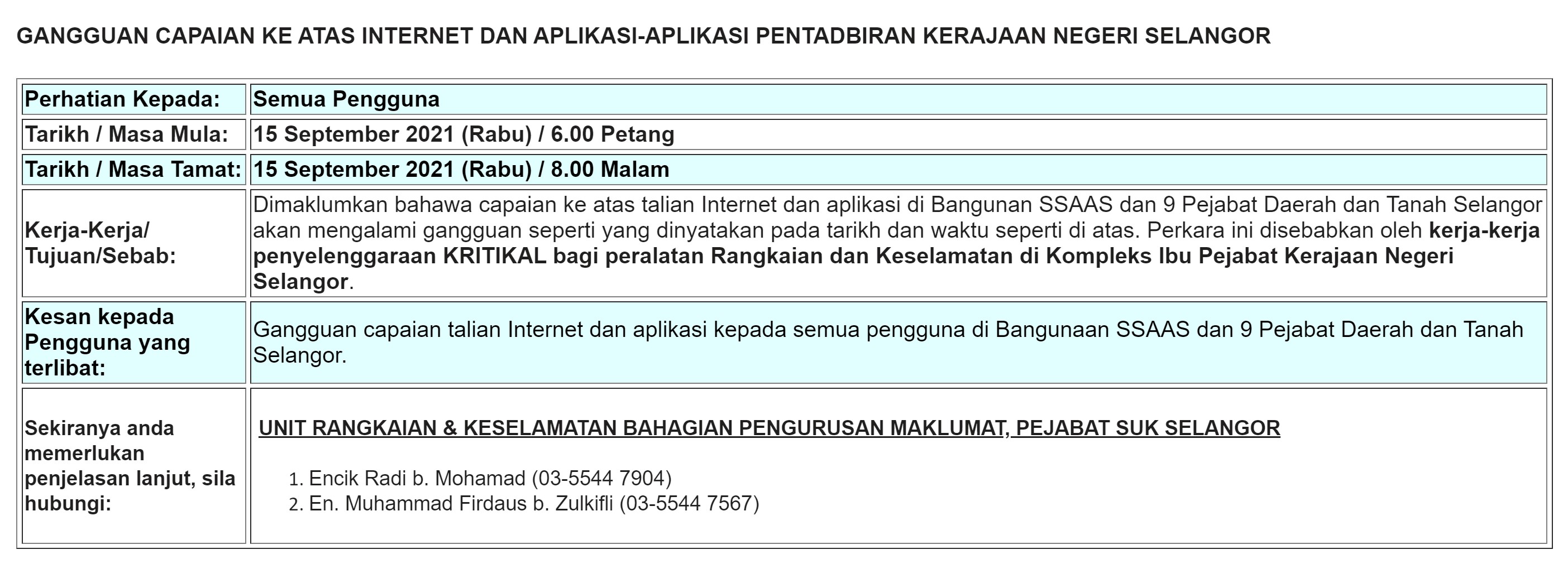 Gangguan Capaian Rangkaian Dan Aplikasi SUK 15 Sept 2021