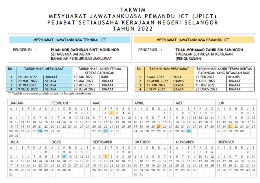 Takwim Mesyuarat Meaning